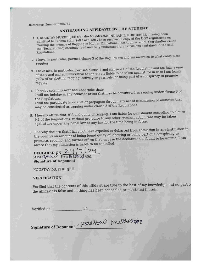 Anti Ragging Declaration | PDF
