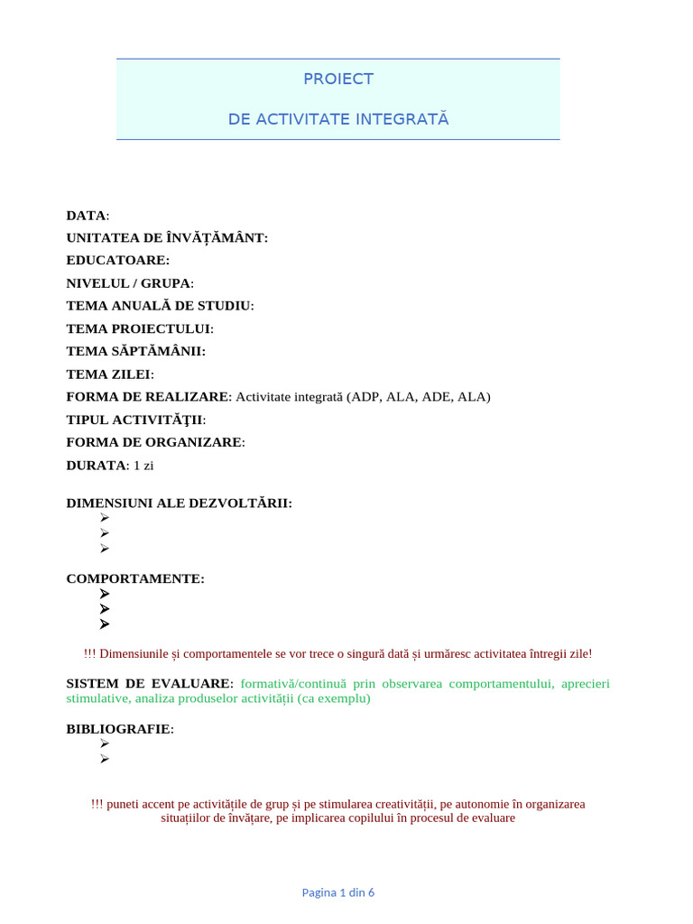 Proiect Model - Grădinită | PDF