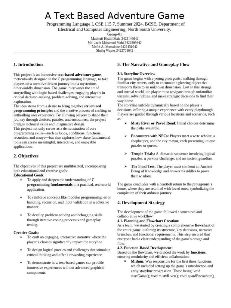 ISEC 2018: Text Adventure Game Project | PDF | Computer Programming ...