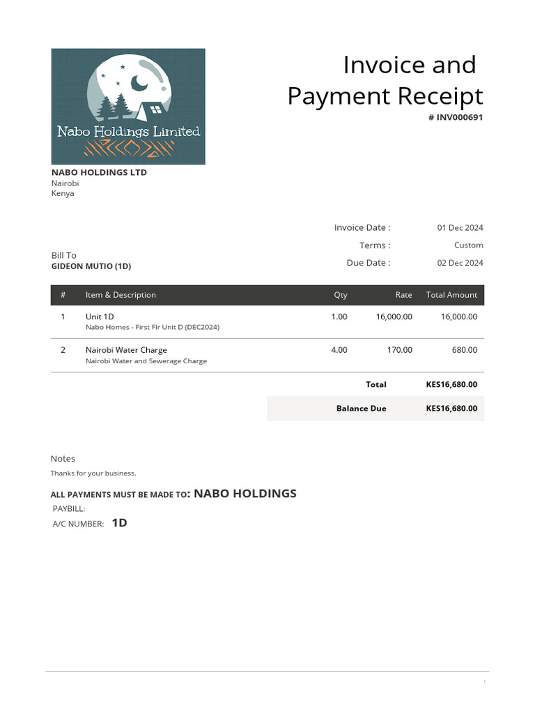 Invoice #INV000691 for Nabo Holdings | PDF