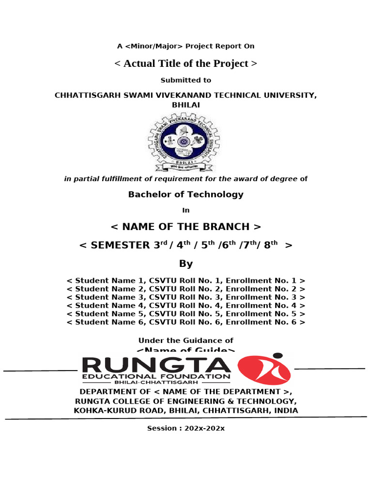 9. Minor_Major, B.tech., Project Report Format(3rd to 8th Sem) | PDF ...