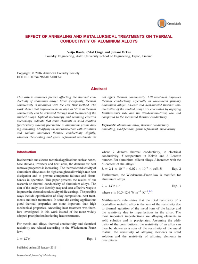 Effect of Annealing and Metallurgical Treatments on Thermal ...