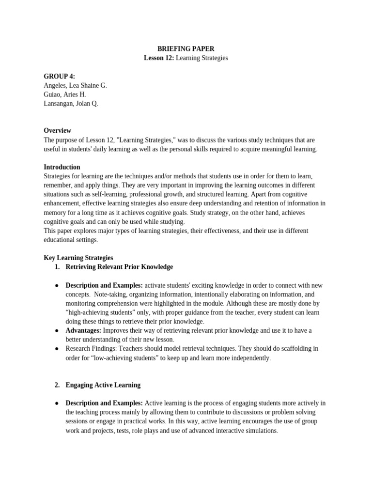 BRIEFING-PAPER | PDF | Learning | Memory