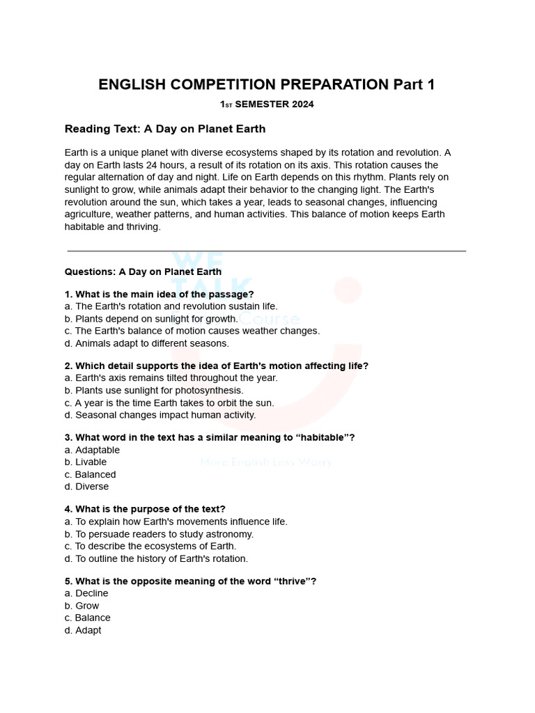 English Competition Prep Ecosystems Trust Pdf Earth Supermarket