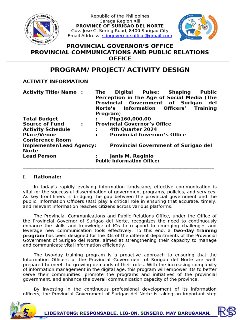 Activity Design Information Officers Training Program | PDF ...