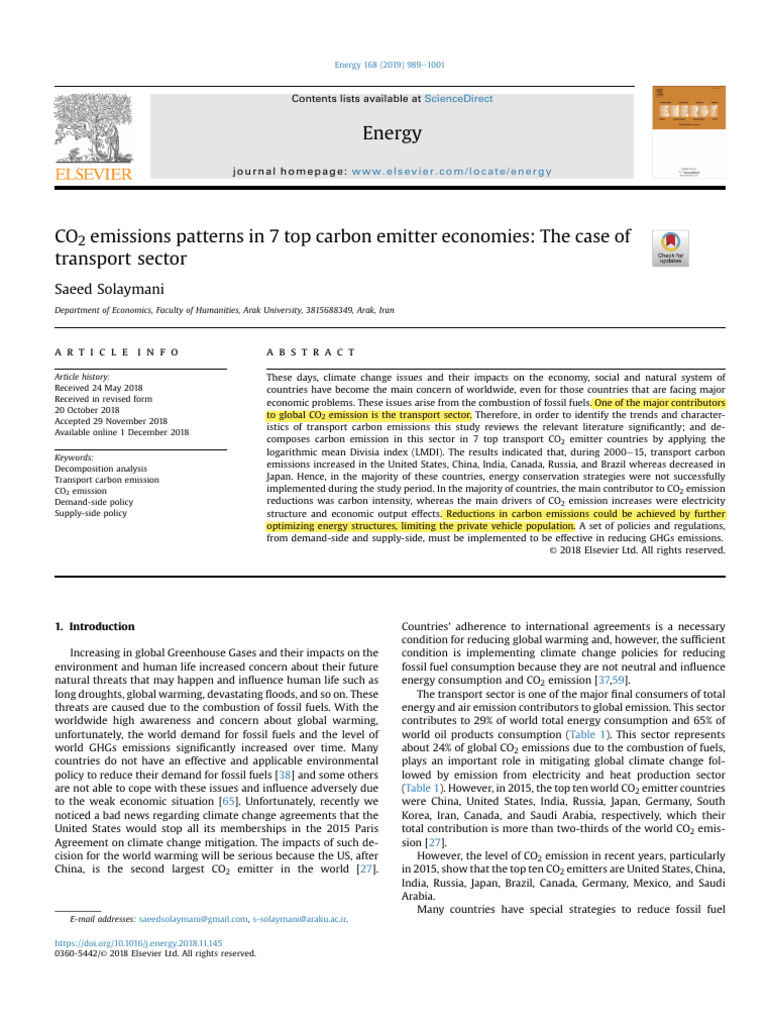 Transport CO2 Emissions Analysis | PDF | Carbon Tax | Climate Change