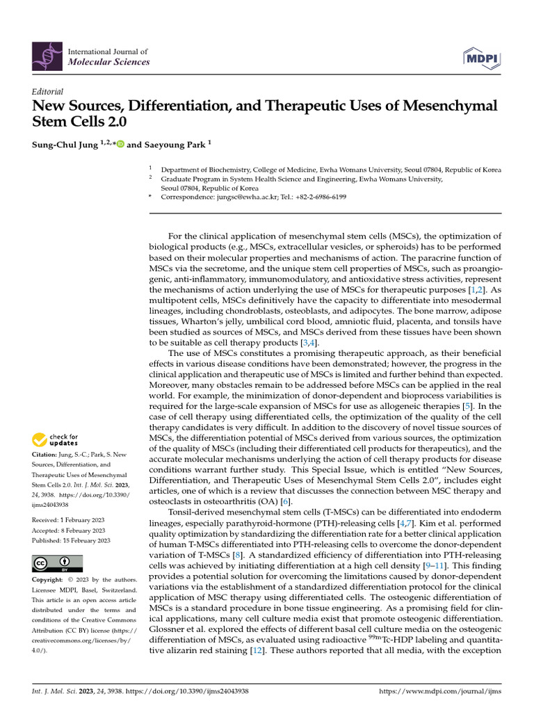 New Sources, Differentiation, and Therapeutic Uses of Mesenchymal Stem ...