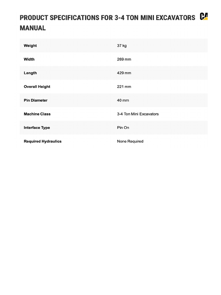 3 4 Ton Mini Excavators Manual | PDF