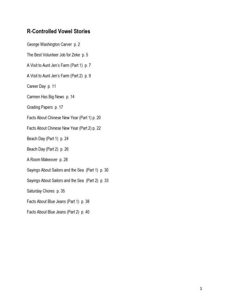 R-Controlled Vowel Stories Collection | PDF | Jeans | Knitting