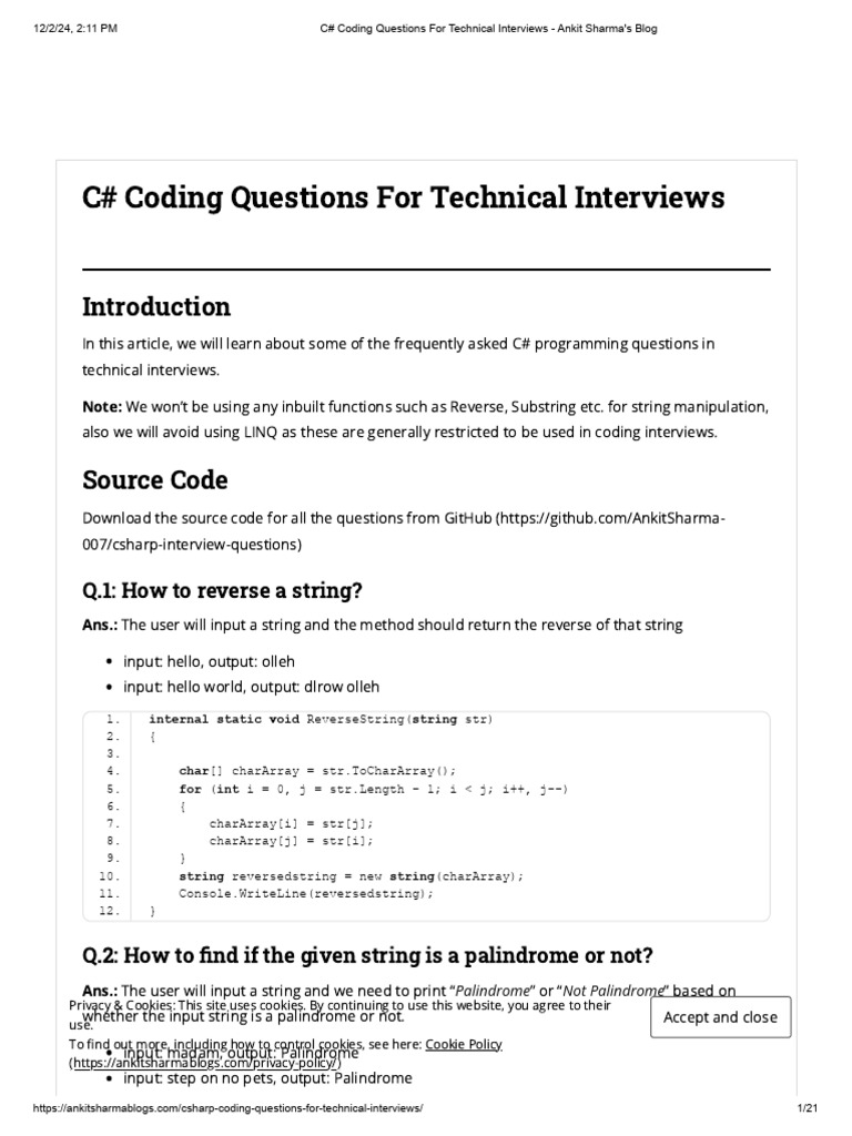 02 C# Coding Questions For Technical Interviews - Ankit Sharma's Blog ...