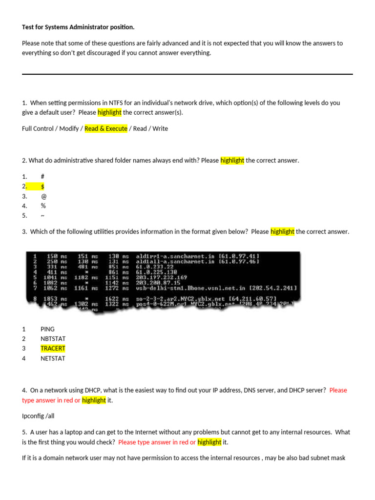 Systems Administrator Interview Test Questions | PDF | Computing ...