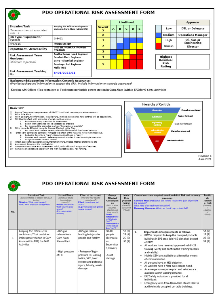 PDO Operational Risk Assessment Form | PDF | Risk | Risk Assessment