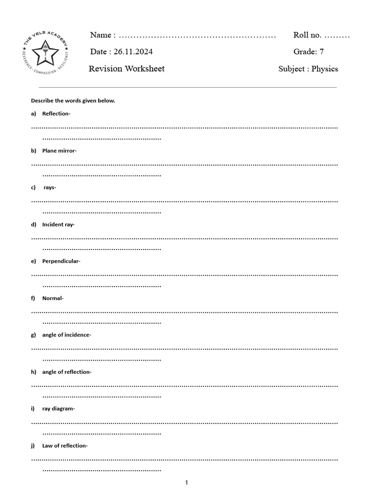 Grade 7 Physics Revision Worksheet | PDF | Refraction | Frequency