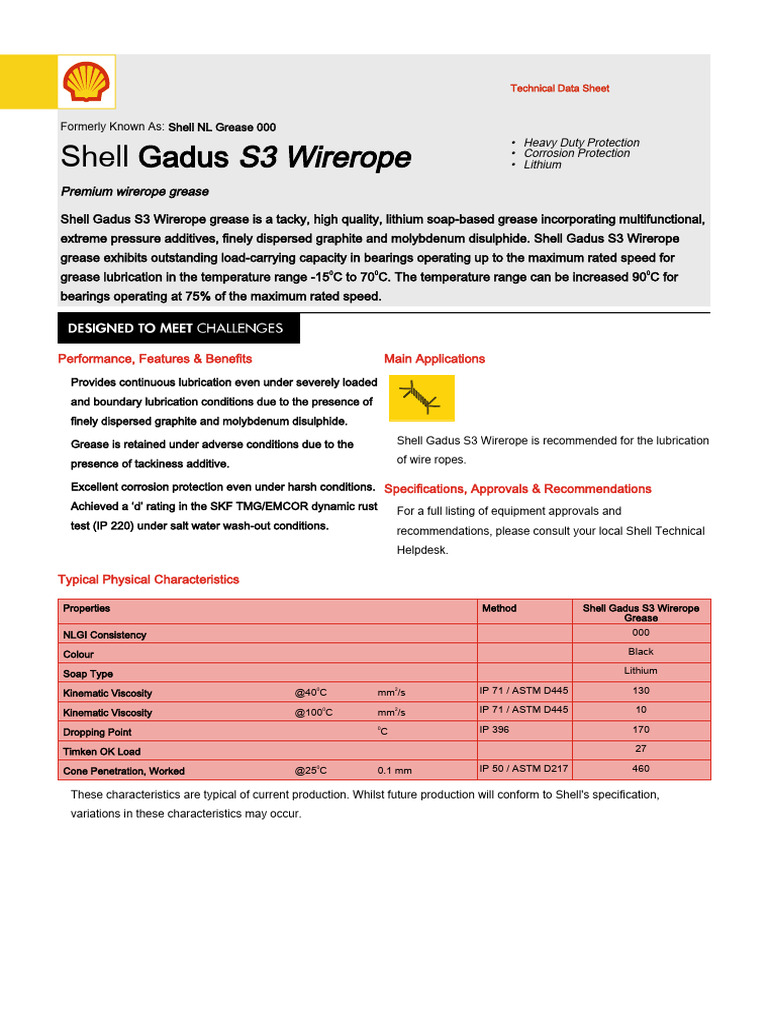 Shell Gadus S3 Wirerope Grease Specs | PDF | Materials