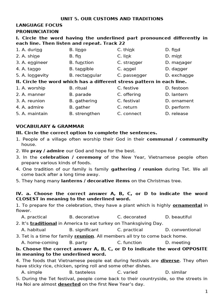 Customs and Traditions Language Exercises | PDF | Wedding