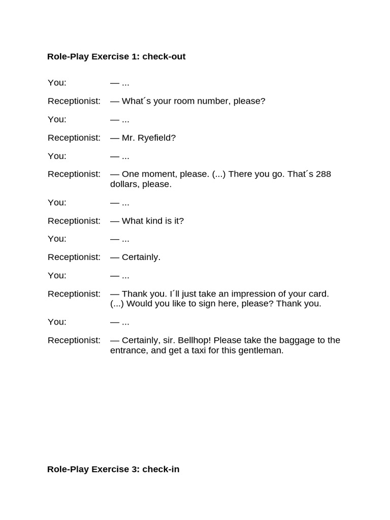 Hotel Check-In and Check-Out Role Play | PDF
