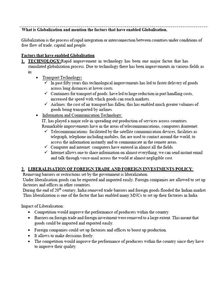 Factors Enabling Globalization Explained | PDF | Globalization | Internet