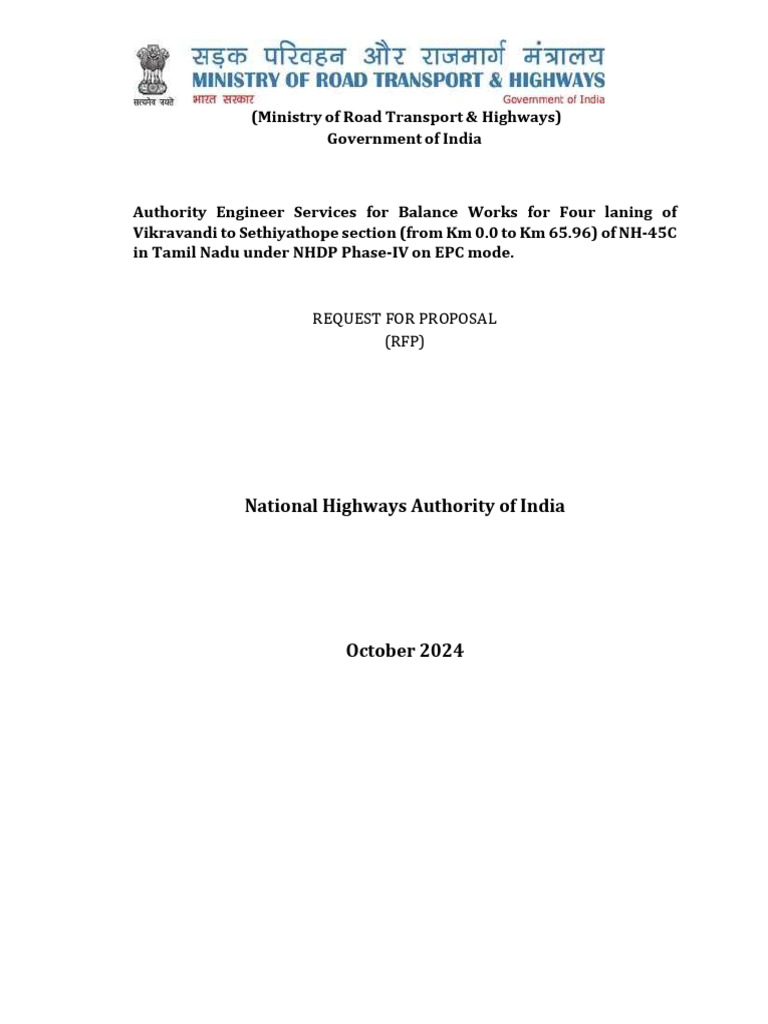RFP for Authority Engineer Services NH-45C | PDF | Request For Proposal ...