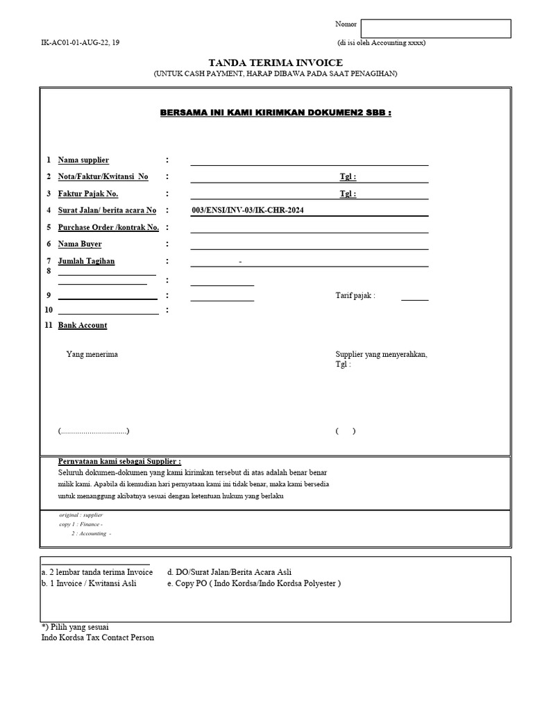 Tanda Terima Invoice Format Baru PDF