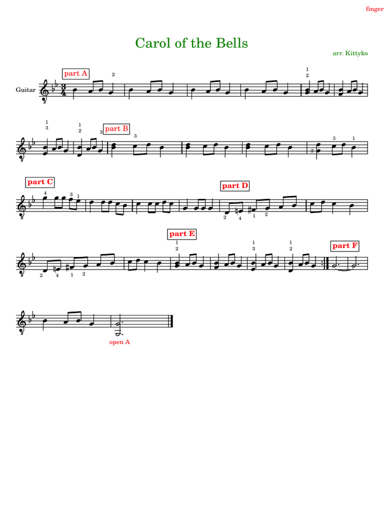 Carol of The Bells For Simple Guitar | PDF