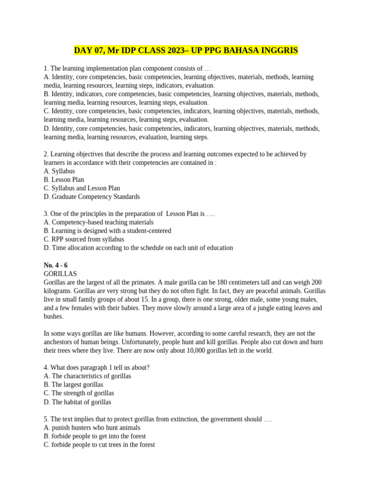 Learning Plan and Gorilla Conservation Insights | PDF | Lesson Plan ...