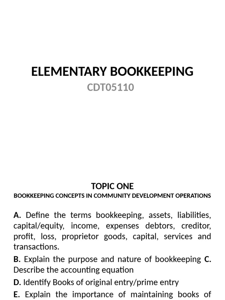 Intro to Elementary Bookkeeping Concepts | PDF | Bookkeeping | Equity ...