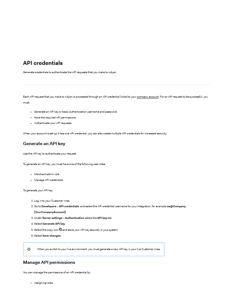 API Credentials - Adyen Docs 3 | PDF | User (Computing) | Login