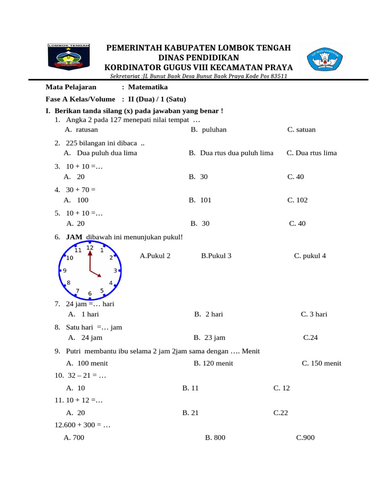 Soal Matematika Kelas 2 Pdf
