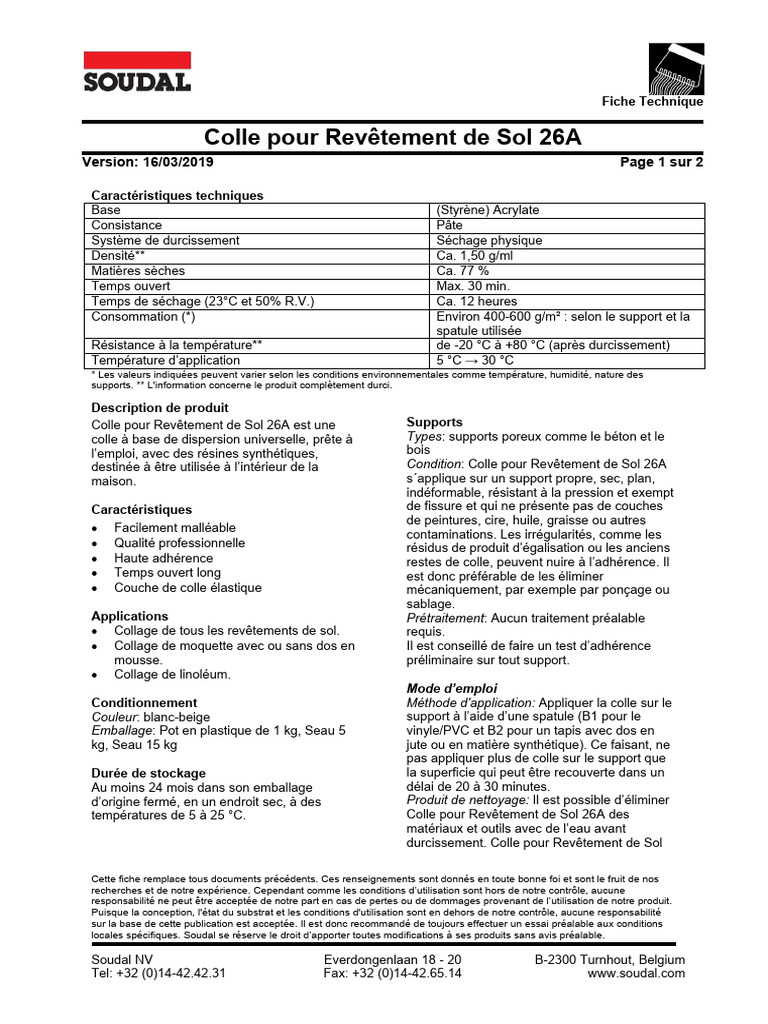 Colle pour Revêtement de Sol 26A | PDF | Peinture | Matériaux