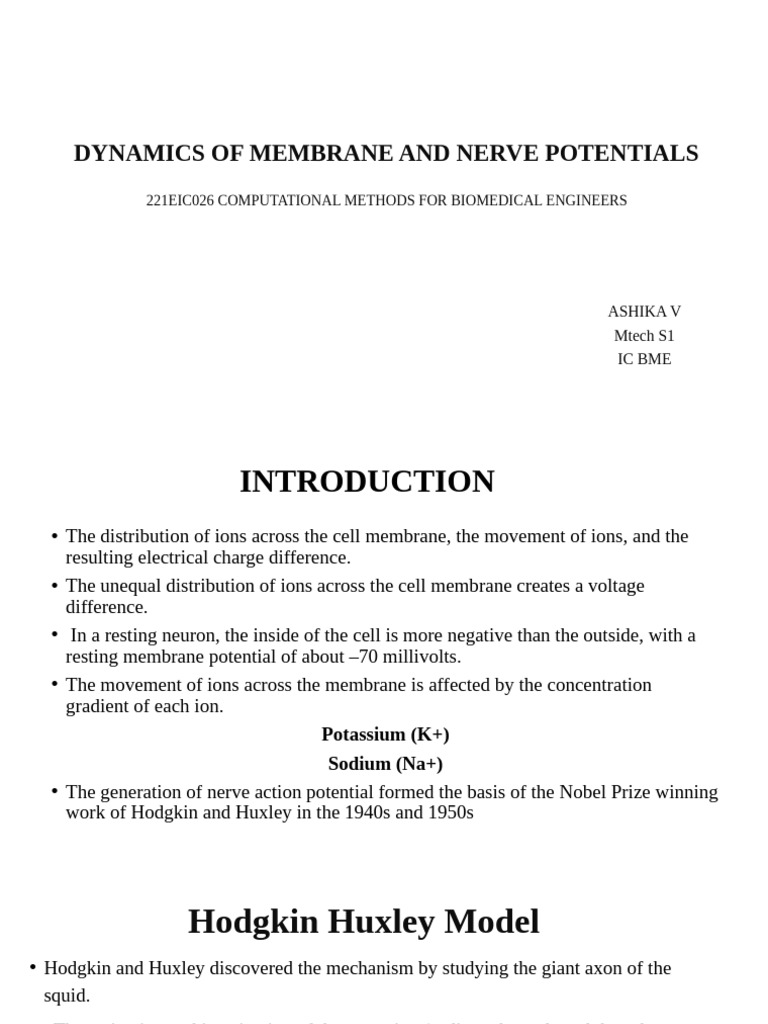 Dynamics of Membrane and Nerve Potentials | PDF | Action Potential ...