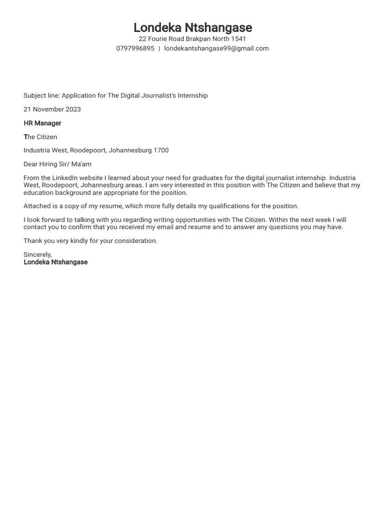 Digital Journalist Internship Application | PDF