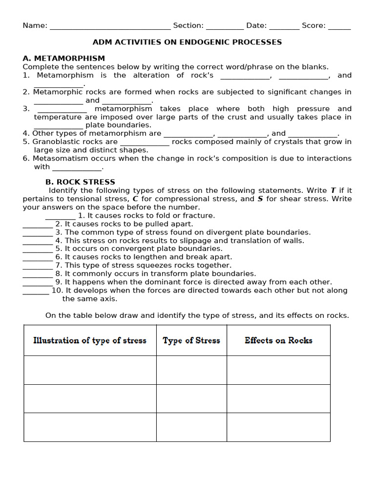 Adm Activities in Earth Science 2024 | PDF | Plate Tectonics | Rock ...