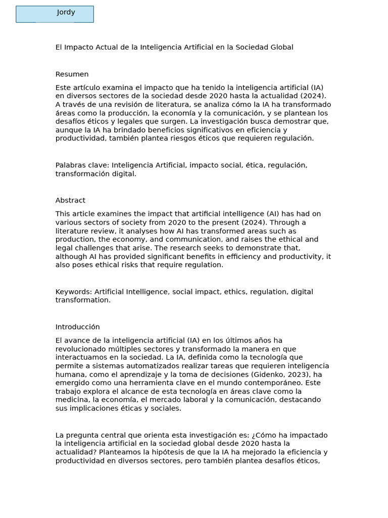 Impacto de la IA en la Sociedad Actual | PDF | Inteligencia artificial ...