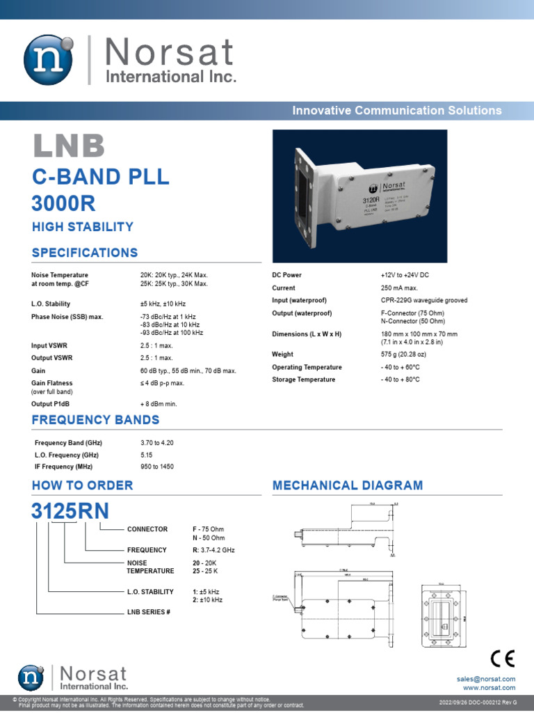 3000R-Spec-Sheet LNB C Norsat | PDF | Hertz | Electromagnetic Radiation