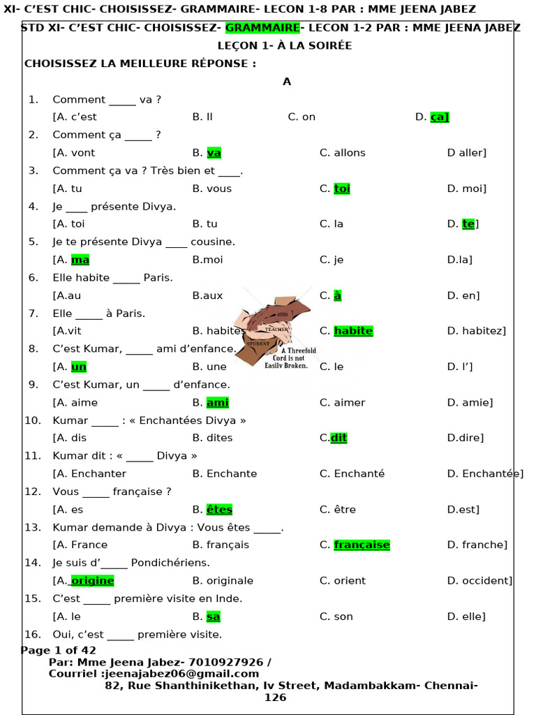 Grammaire Française : Leçons 1 à 8 | PDF