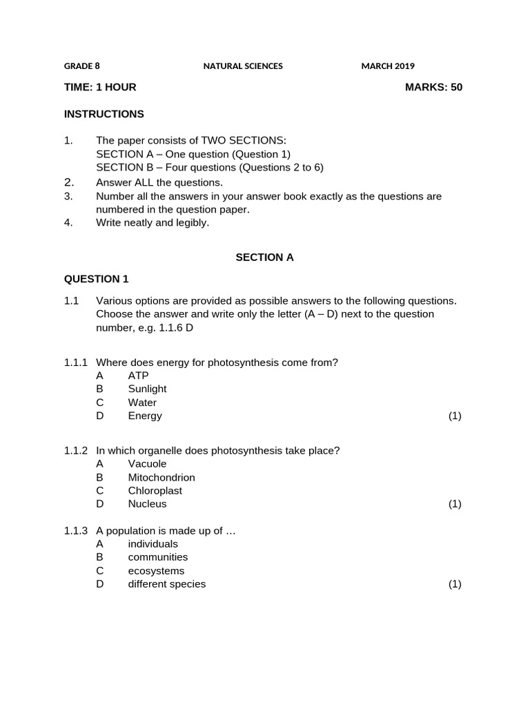 Grade 8 March 2019 Test 1580112036 | PDF | Ecosystem | Nature