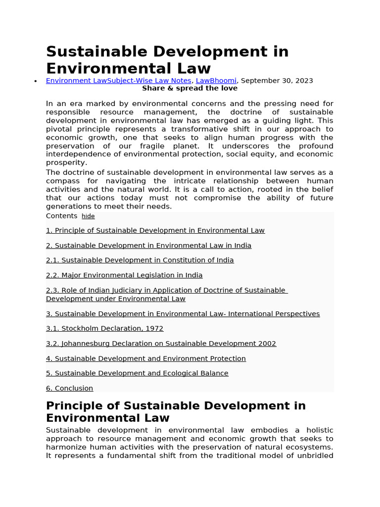 Sustainable Development in Environmental Law | PDF | Sustainability ...
