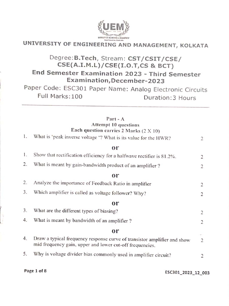 3rd Sem Analog Electronics Notes | PDF | Amplifier | Operational Amplifier