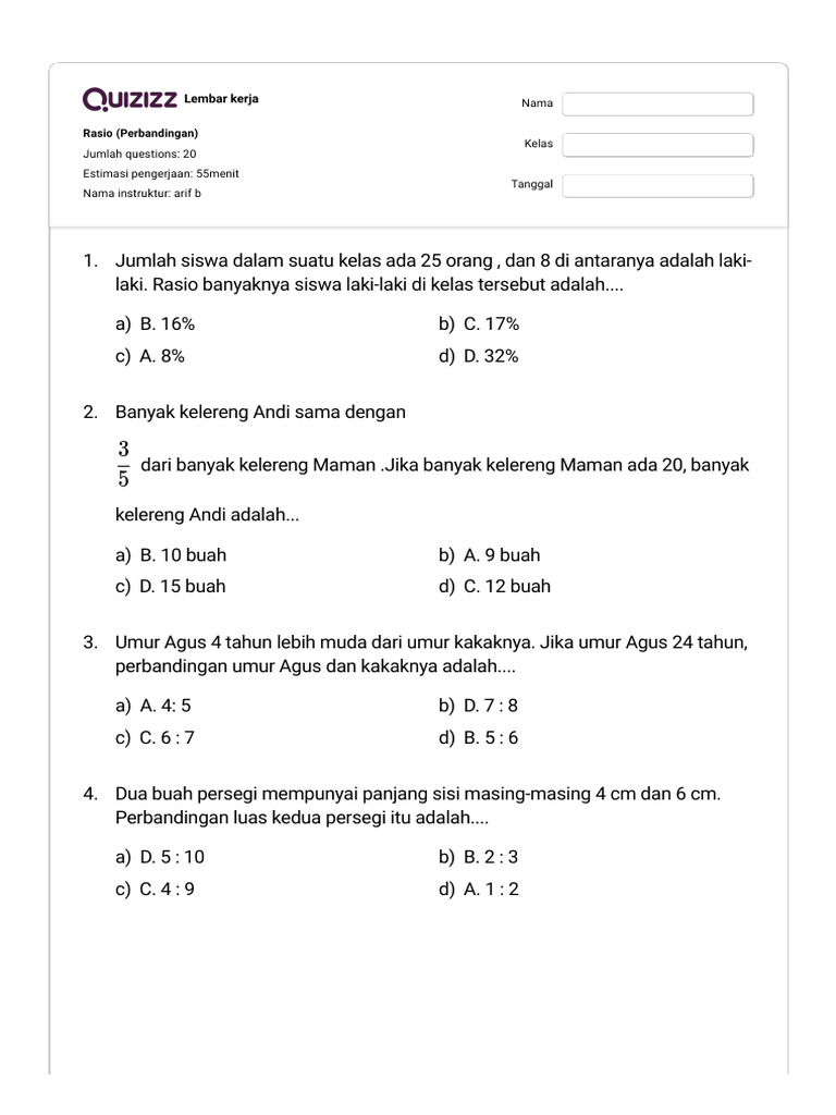 Rasio dan Perbandingan dalam Soal Matematika | PDF