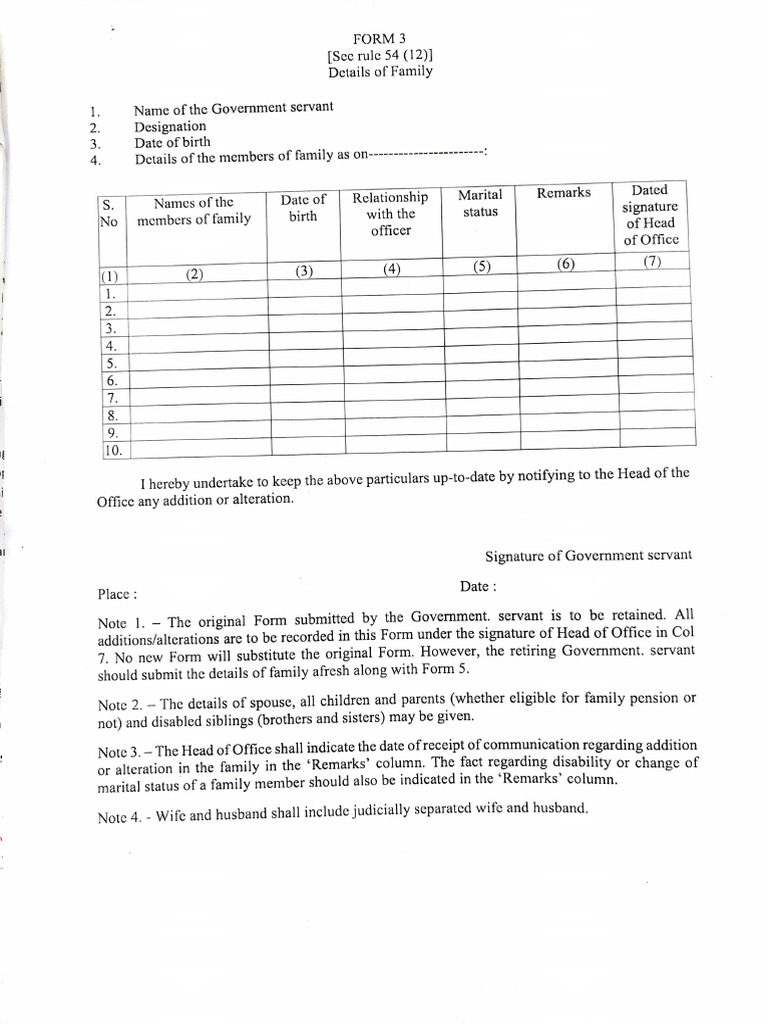 Form 3 Details Of Family