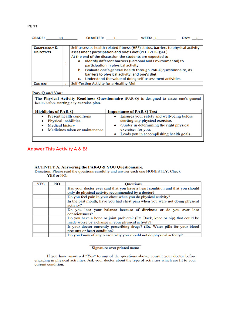 Answer This Activity A & B! | PDF