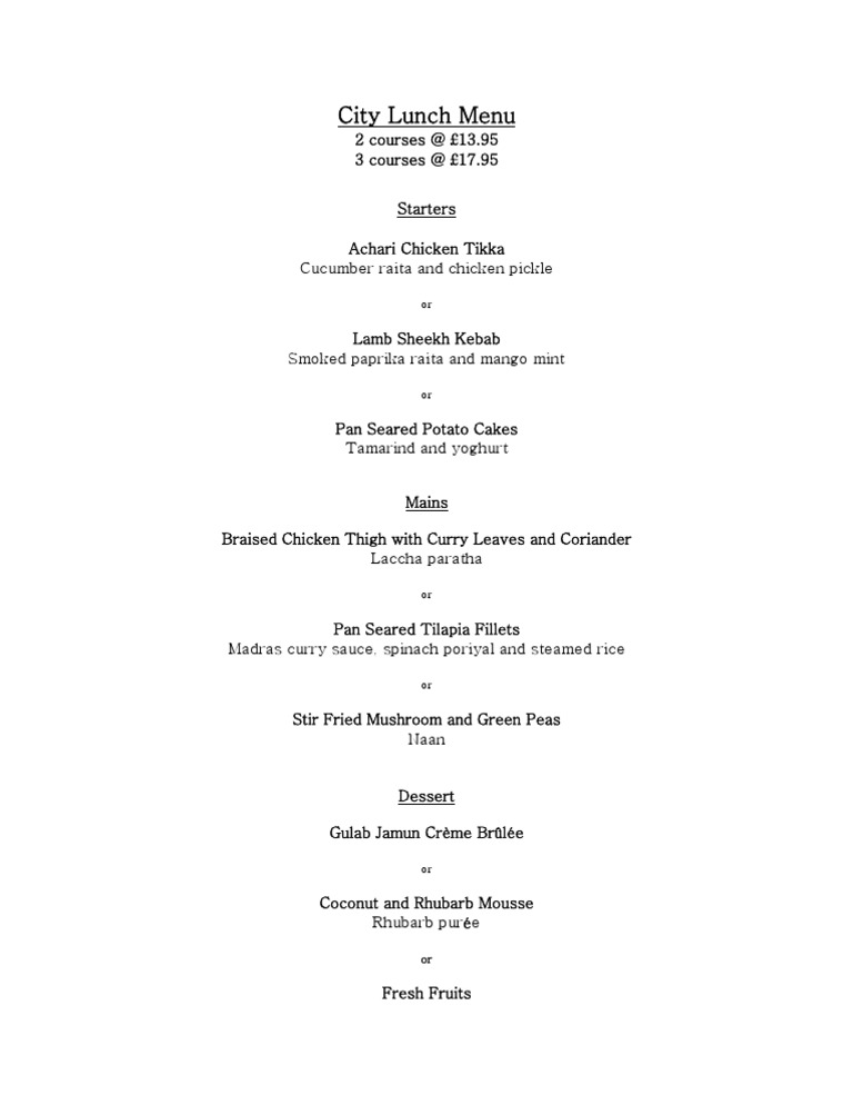 City Lunch Menu PDF
