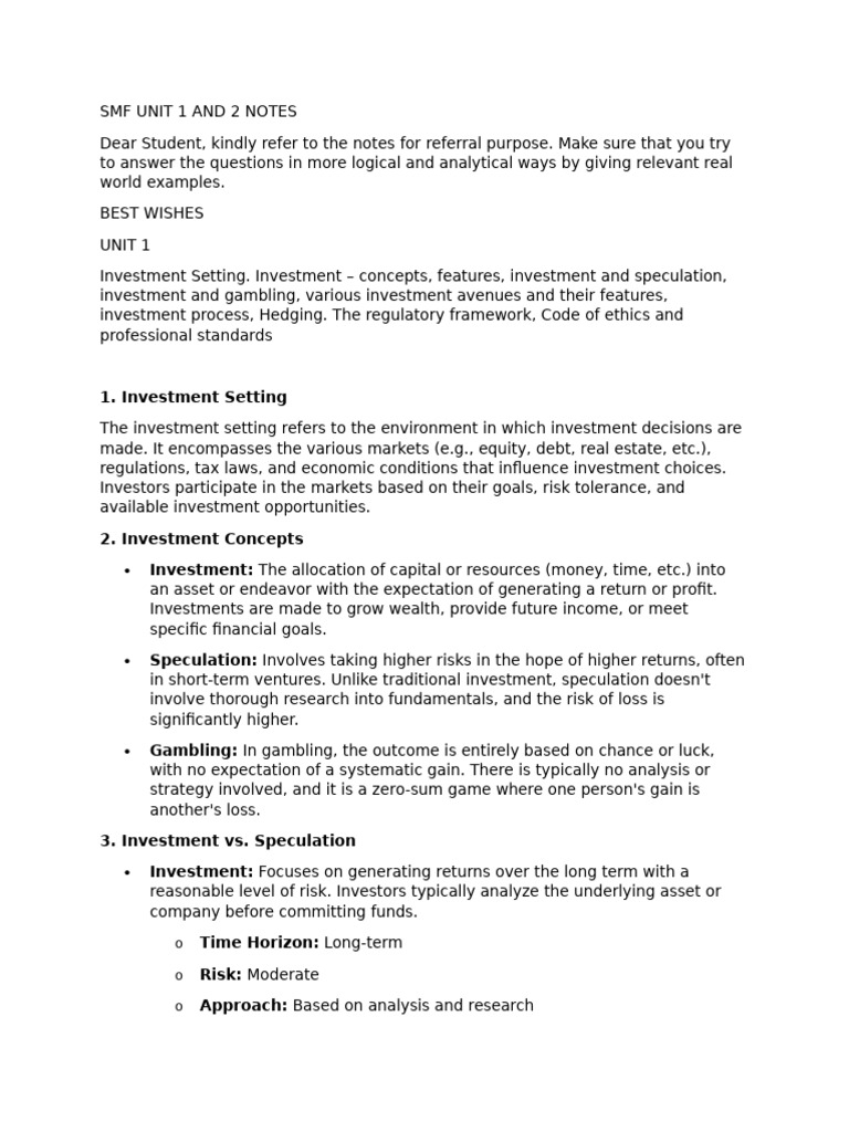 Smf unit 1 and 2 notes pdf financial risk securities finance 