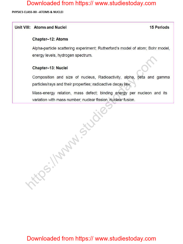 Class 12 Physics Atoms and Nuclie Boards Questions | PDF | Atomic ...