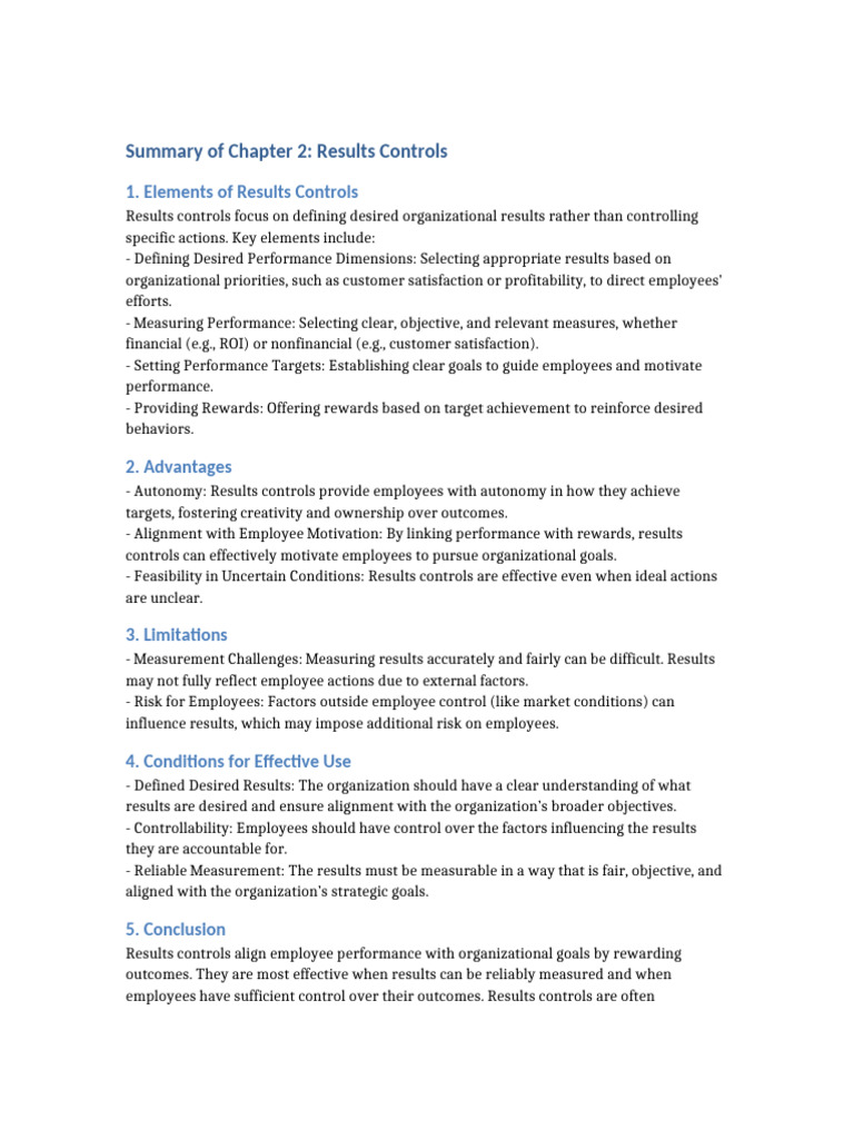 Overview of Results Controls in Management | PDF