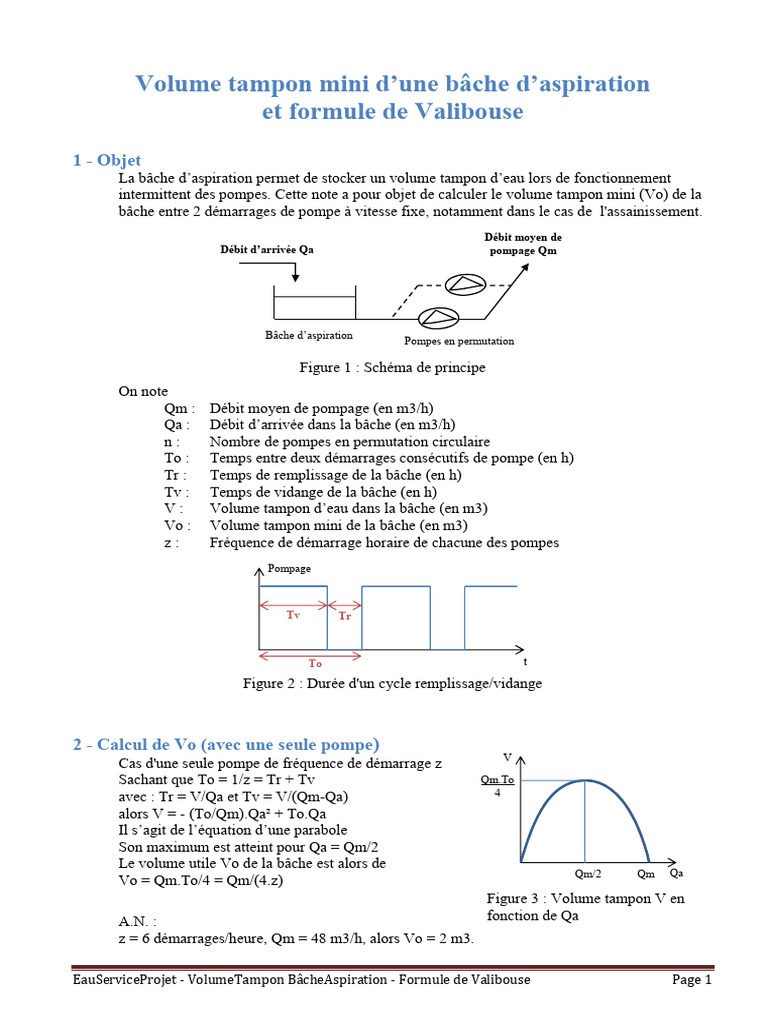 Calcul du Volume Tampon Bâche Aspiration PDF Pompe — free download