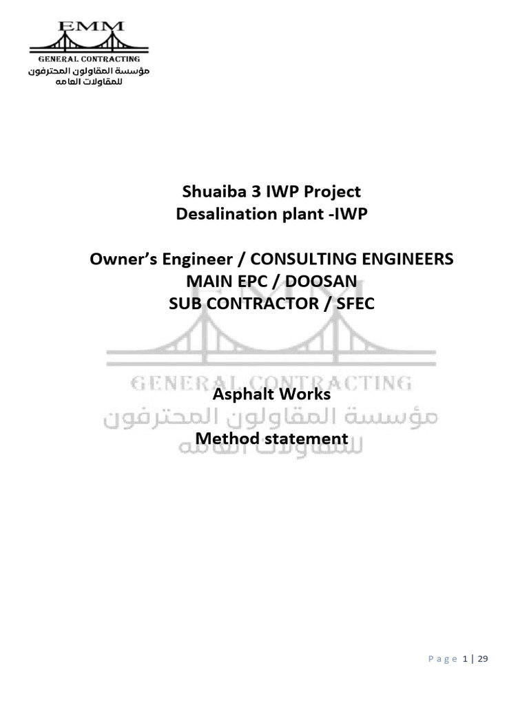 Method of Statment For Asphalt Work (SFEC) | PDF | Road Surface ...