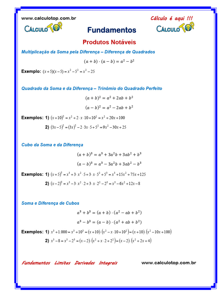 Produtos Notáveis em Matemática | PDF