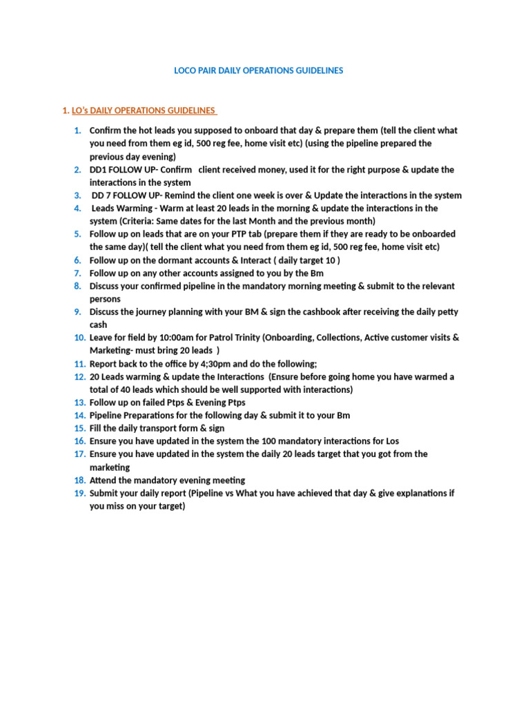 Daily Operations Guidelines for LO & CO | PDF | Liability (Financial ...