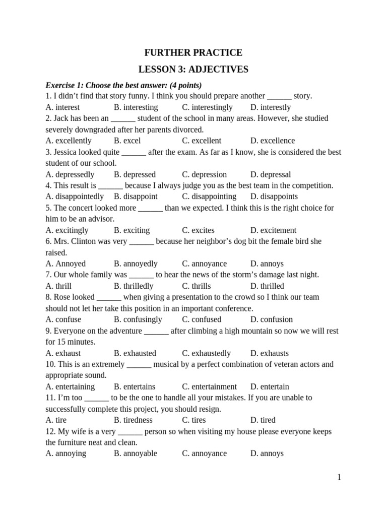 Lesson 3 - Grammar - Adjectives | PDF